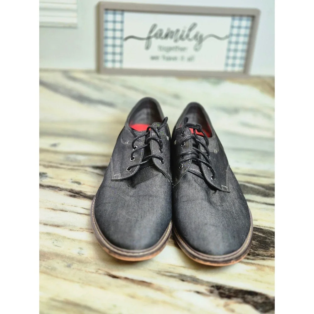 Ashford Hayes Reboot Mens 13M Charcoal Gray‎ Denim Texture Lace Up Dress Shoes